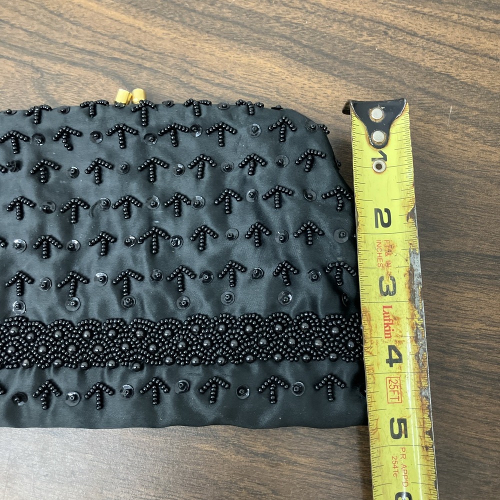 Clutch Purse, Black Satin Beaded - Picture 7 of 7